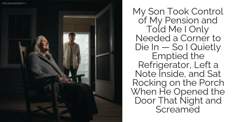 My Son Took Control of My Pension and Told Me I Only Needed a Corner to Die In — So I Quietly Emptied the Refrigerator, Left a Note Inside, and Sat Rocking on the Porch When He Opened the Door That Night and Screamed