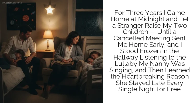 For Three Years I Came Home at Midnight and Let a Stranger Raise My Two Children — Until a Cancelled Meeting Sent Me Home Early, and I Stood Frozen in the Hallway Listening to the Lullaby My Nanny Was Singing, and Then Learned the Heartbreaking Reason She Stayed Late Every Single Night for Free