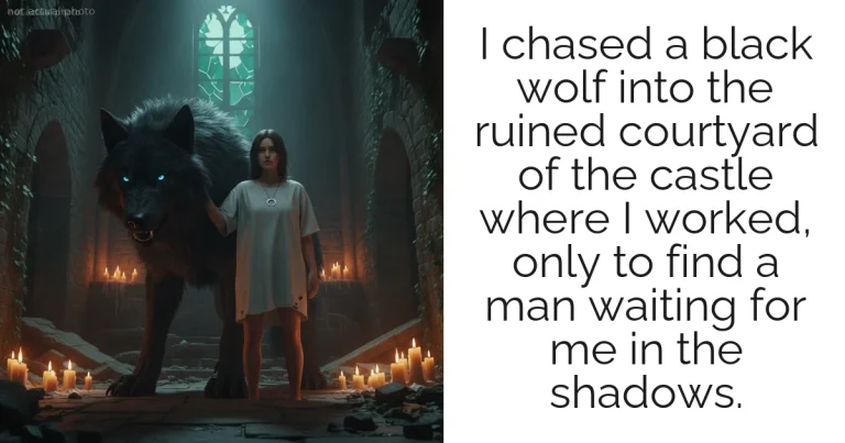 I chased a black wolf into the ruined courtyard of the castle where I worked, only to find a man waiting for me in the shadows.
