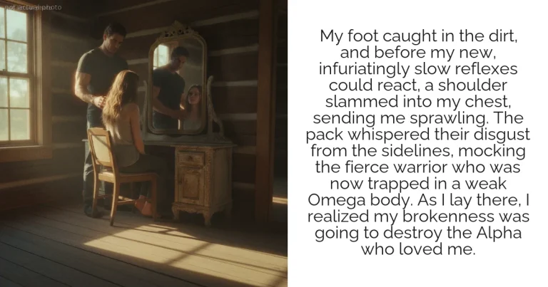 My foot caught in the dirt, and before my new, infuriatingly slow reflexes could react, a shoulder slammed into my chest, sending me sprawling. The pack whispered their disgust from the sidelines, mocking the fierce warrior who was now trapped in a weak Omega body. As I lay there, I realized my brokenness was going to destroy the Alpha who loved me.
