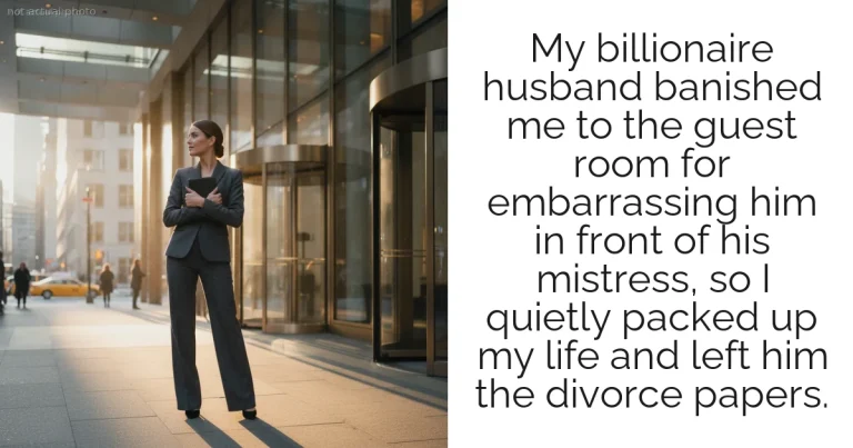 My billionaire husband banished me to the guest room for embarrassing him in front of his mistress, so I quietly packed up my life and left him the divorce papers.