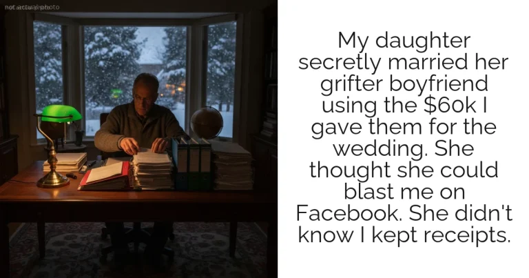 My daughter secretly married her grifter boyfriend using the $60k I gave them for the wedding. She thought she could blast me on Facebook. She didn't know I kept receipts.