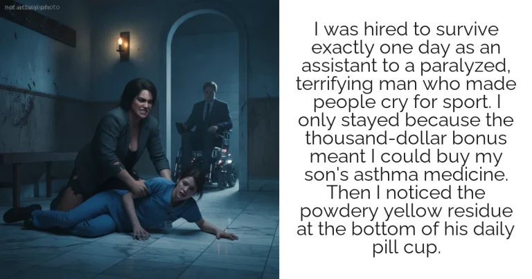 I was hired to survive exactly one day as an assistant to a paralyzed, terrifying man who made people cry for sport. I only stayed because the thousand-dollar bonus meant I could buy my son's asthma medicine. Then I noticed the powdery yellow residue at the bottom of his daily pill cup.