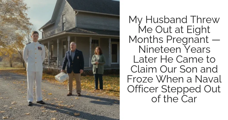 My Husband Threw Me Out at Eight Months Pregnant — Nineteen Years Later He Came to Claim Our Son and Froze When a Naval Officer Stepped Out of the Car