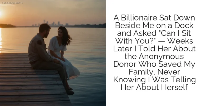 A Billionaire Sat Down Beside Me on a Dock and Asked "Can I Sit With You?" — Weeks Later I Told Her About the Anonymous Donor Who Saved My Family, Never Knowing I Was Telling Her About Herself