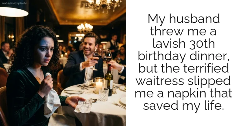My husband threw me a lavish 30th birthday dinner, but the terrified waitress slipped me a napkin that saved my life.