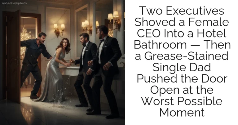 Two Executives Shoved a Female CEO Into a Hotel Bathroom — Then a Grease-Stained Single Dad Pushed the Door Open at the Worst Possible Moment