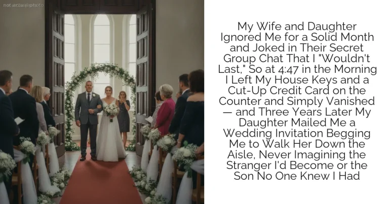 My Wife and Daughter Ignored Me for a Solid Month and Joked in Their Secret Group Chat That I "Wouldn't Last," So at 4:47 in the Morning I Left My House Keys and a Cut-Up Credit Card on the Counter and Simply Vanished — and Three Years Later My Daughter Mailed Me a Wedding Invitation Begging Me to Walk Her Down the Aisle, Never Imagining the Stranger I'd Become or the Son No One Knew I Had