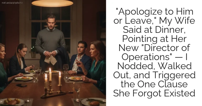 "Apologize to Him or Leave," My Wife Said at Dinner, Pointing at Her New "Director of Operations" — I Nodded, Walked Out, and Triggered the One Clause She Forgot Existed