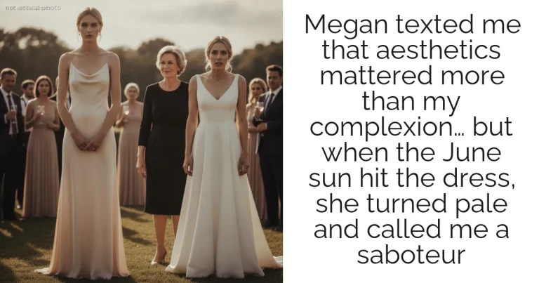 Megan texted me that aesthetics mattered more than my complexion… but when the June sun hit the dress, she turned pale and called me a saboteur
