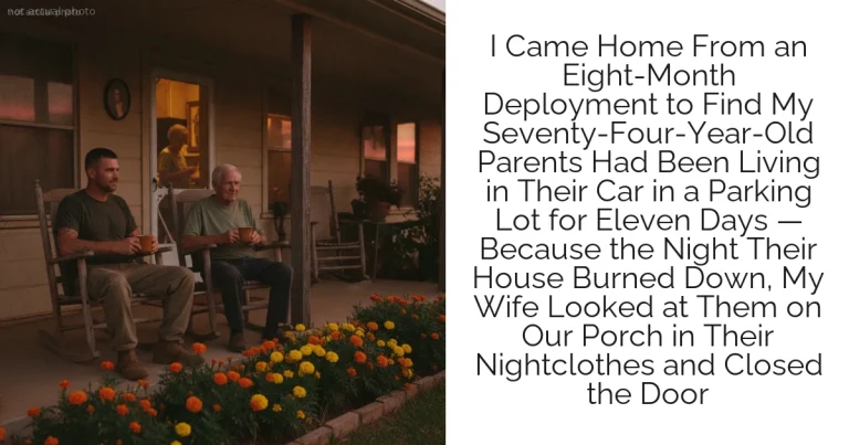 I Came Home From an Eight-Month Deployment to Find My Seventy-Four-Year-Old Parents Had Been Living in Their Car in a Parking Lot for Eleven Days — Because the Night Their House Burned Down, My Wife Looked at Them on Our Porch in Their Nightclothes and Closed the Door