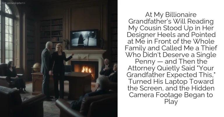 At My Billionaire Grandfather's Will Reading My Cousin Stood Up in Her Designer Heels and Pointed at Me in Front of the Whole Family and Called Me a Thief Who Didn't Deserve a Single Penny — and Then the Attorney Quietly Said "Your Grandfather Expected This," Turned His Laptop Toward the Screen, and the Hidden Camera Footage Began to Play