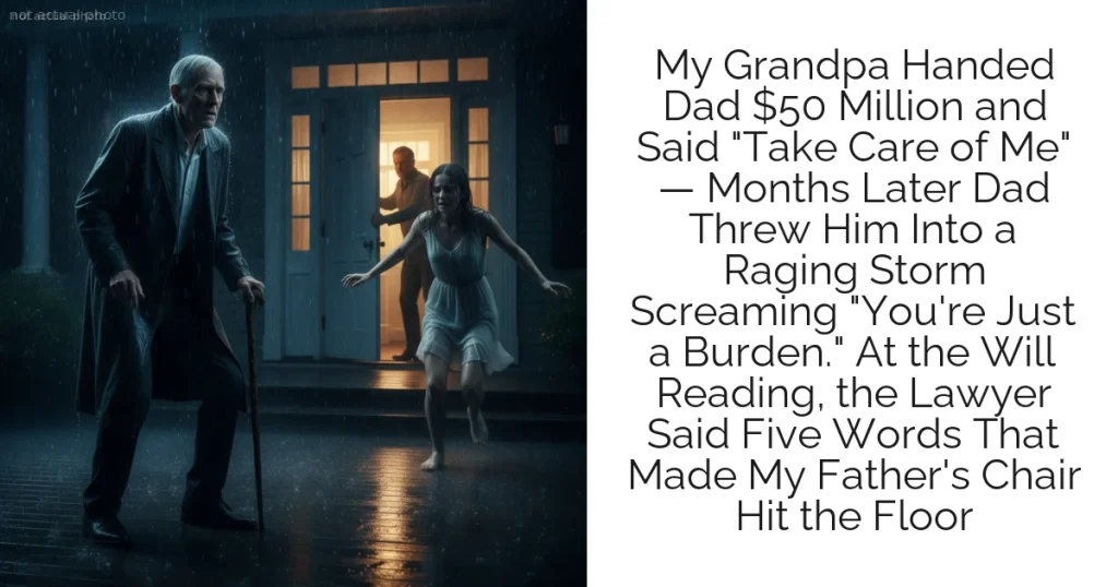 My Grandpa Handed Dad $50 Million and Said "Take Care of Me" — Months Later Dad Threw Him Into a Raging Storm Screaming "You're Just a Burden." At the Will Reading, the Lawyer Said Five Words That Made My Father's Chair Hit the Floor