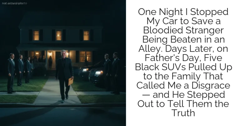One Night I Stopped My Car to Save a Bloodied Stranger Being Beaten in an Alley. Days Later, on Father's Day, Five Black SUVs Pulled Up to the Family That Called Me a Disgrace — and He Stepped Out to Tell Them the Truth