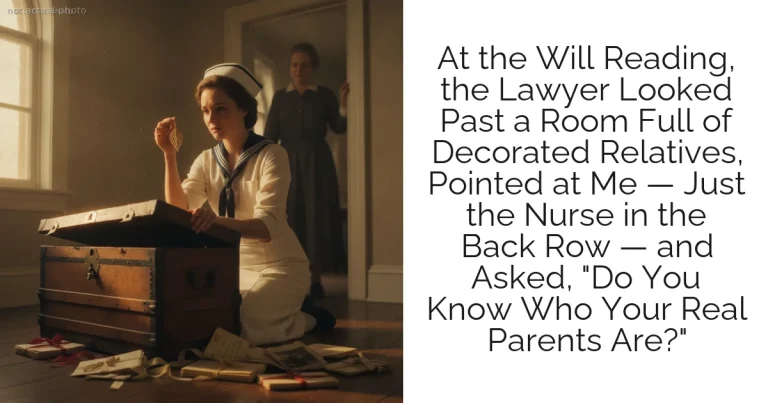 At the Will Reading, the Lawyer Looked Past a Room Full of Decorated Relatives, Pointed at Me — Just the Nurse in the Back Row — and Asked, "Do You Know Who Your Real Parents Are?"