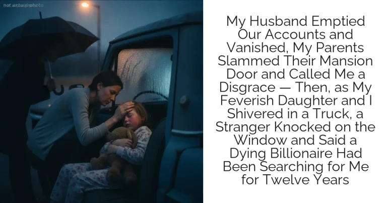 My Husband Emptied Our Accounts and Vanished, My Parents Slammed Their Mansion Door and Called Me a Disgrace — Then, as My Feverish Daughter and I Shivered in a Truck, a Stranger Knocked on the Window and Said a Dying Billionaire Had Been Searching for Me for Twelve Years