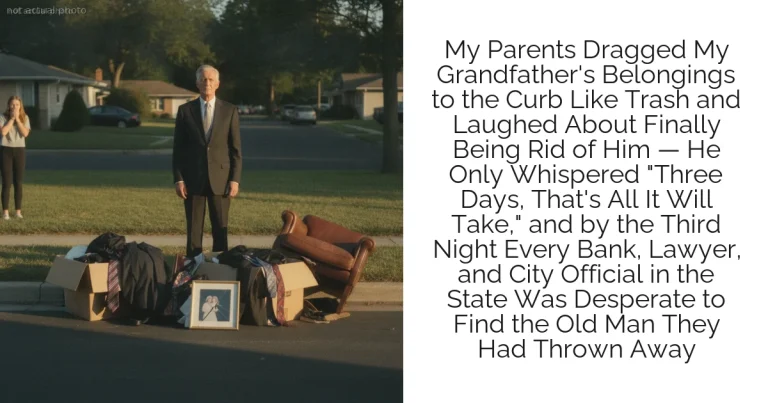 My Parents Dragged My Grandfather's Belongings to the Curb Like Trash and Laughed About Finally Being Rid of Him — He Only Whispered "Three Days, That's All It Will Take," and by the Third Night Every Bank, Lawyer, and City Official in the State Was Desperate to Find the Old Man They Had Thrown Away