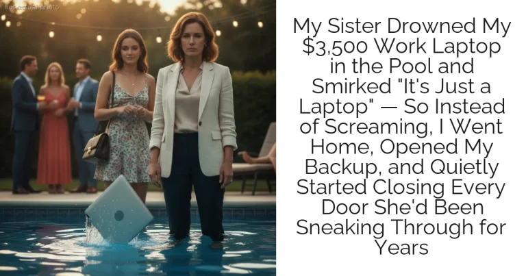My Sister Drowned My $3,500 Work Laptop in the Pool and Smirked "It's Just a Laptop" — So Instead of Screaming, I Went Home, Opened My Backup, and Quietly Started Closing Every Door She'd Been Sneaking Through for Years