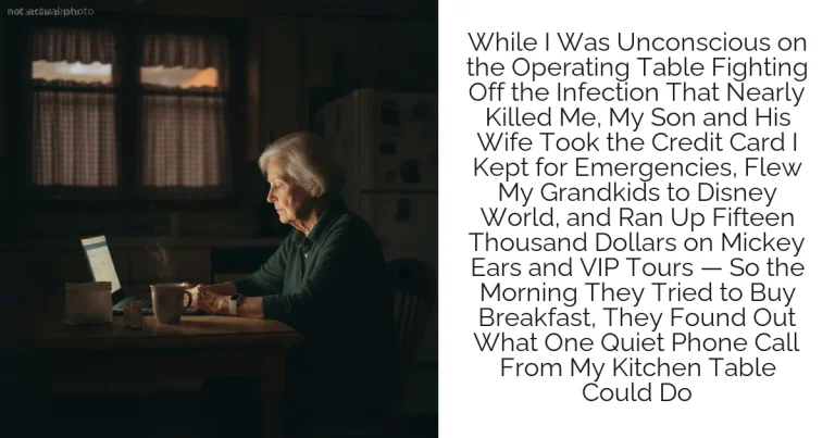 While I Was Unconscious on the Operating Table Fighting Off the Infection That Nearly Killed Me, My Son and His Wife Took the Credit Card I Kept for Emergencies, Flew My Grandkids to Disney World, and Ran Up Fifteen Thousand Dollars on Mickey Ears and VIP Tours — So the Morning They Tried to Buy Breakfast, They Found Out What One Quiet Phone Call From My Kitchen Table Could Do