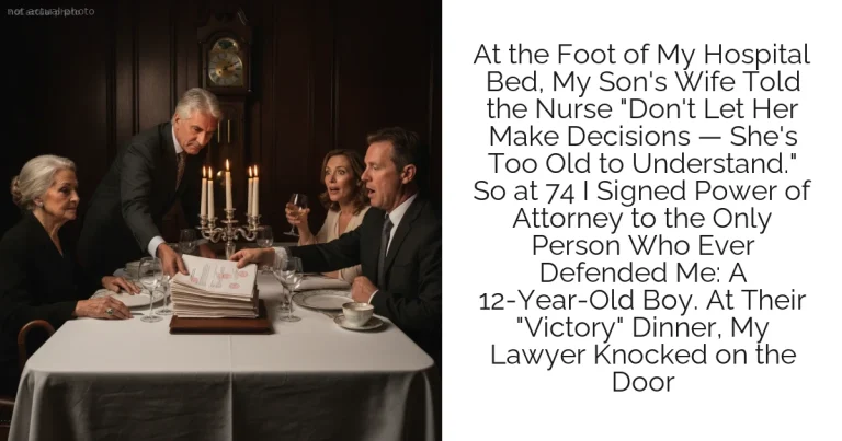 At the Foot of My Hospital Bed, My Son's Wife Told the Nurse "Don't Let Her Make Decisions — She's Too Old to Understand." So at 74 I Signed Power of Attorney to the Only Person Who Ever Defended Me: A 12-Year-Old Boy. At Their "Victory" Dinner, My Lawyer Knocked on the Door