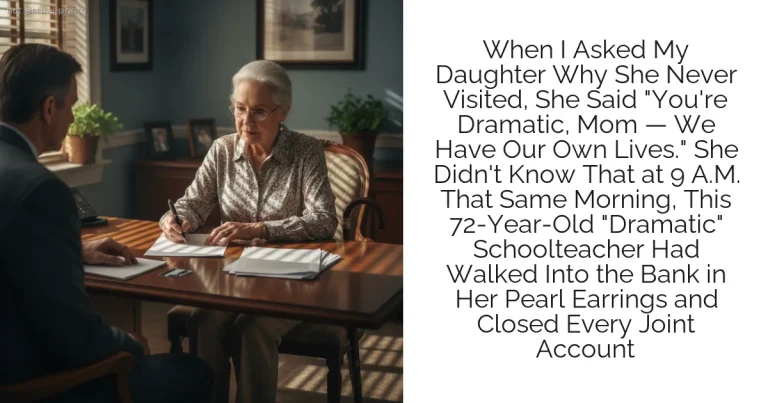 When I Asked My Daughter Why She Never Visited, She Said "You're Dramatic, Mom — We Have Our Own Lives." She Didn't Know That at 9 A.M. That Same Morning, This 72-Year-Old "Dramatic" Schoolteacher Had Walked Into the Bank in Her Pearl Earrings and Closed Every Joint Account