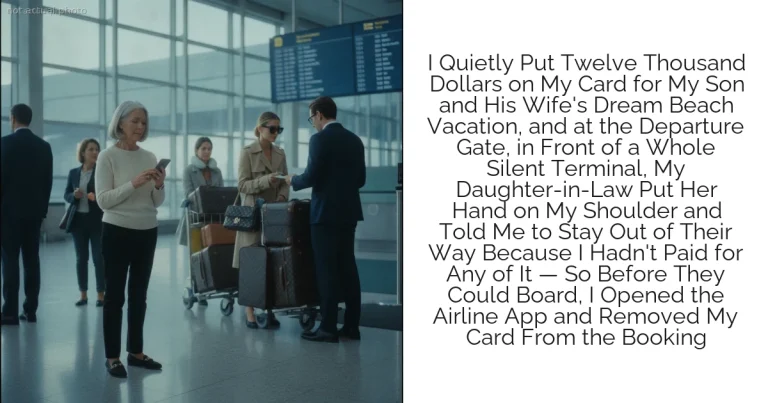 I Quietly Put Twelve Thousand Dollars on My Card for My Son and His Wife's Dream Beach Vacation, and at the Departure Gate, in Front of a Whole Silent Terminal, My Daughter-in-Law Put Her Hand on My Shoulder and Told Me to Stay Out of Their Way Because I Hadn't Paid for Any of It — So Before They Could Board, I Opened the Airline App and Removed My Card From the Booking