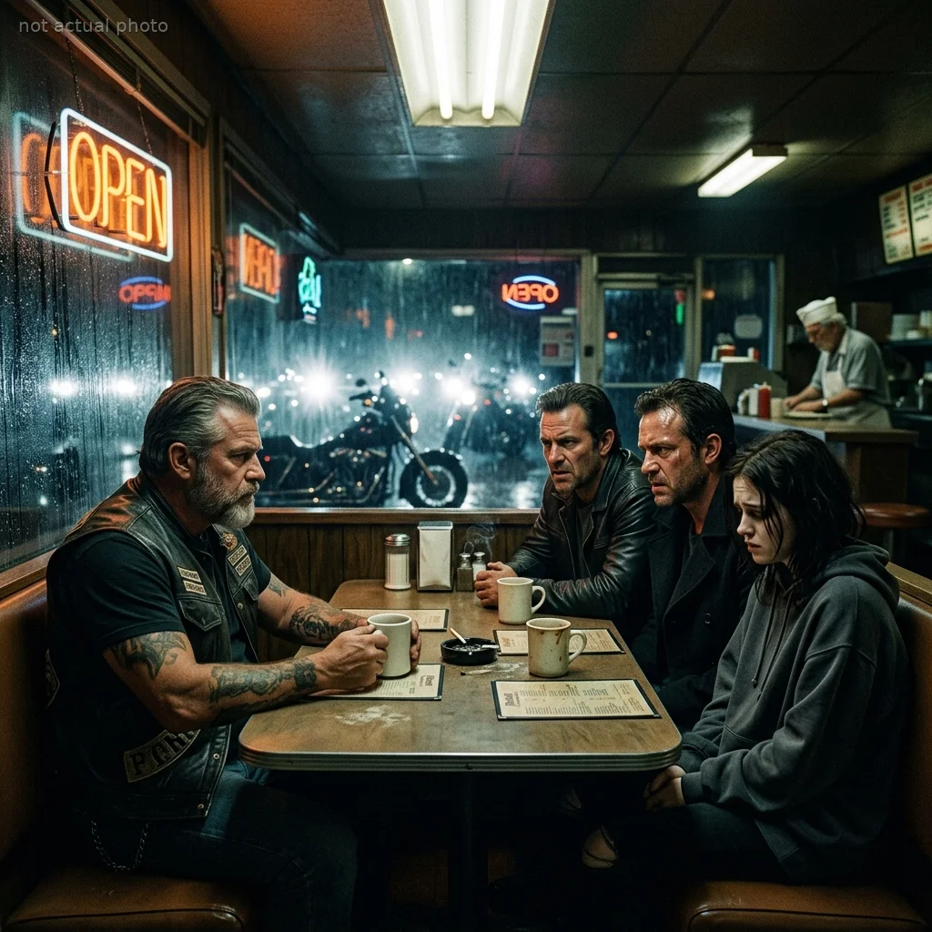 Two men walked into my diner on a Friday night with a terrified young woman sitting rigidly between them.
I only had one chance to save her, so I placed a folded napkin on a regular's table and prayed he understood.