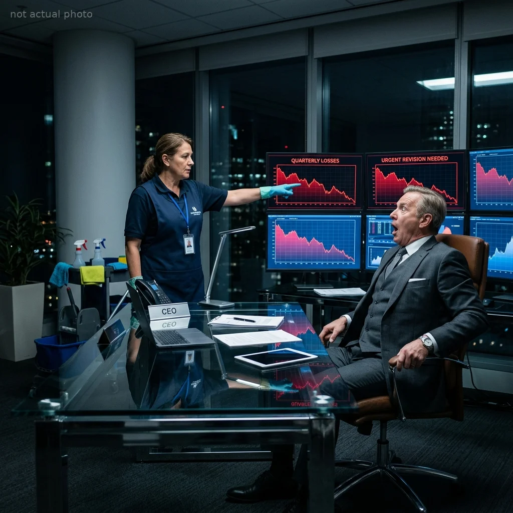 The CEO thought his firm was destroyed by a market crash, until the night cleaner pointed at his screen and exposed a massive internal theft.