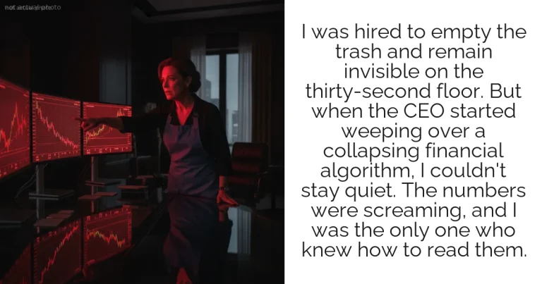 I was hired to empty the trash and remain invisible on the thirty-second floor. But when the CEO started weeping over a collapsing financial algorithm, I couldn't stay quiet. The numbers were screaming, and I was the only one who knew how to read them.