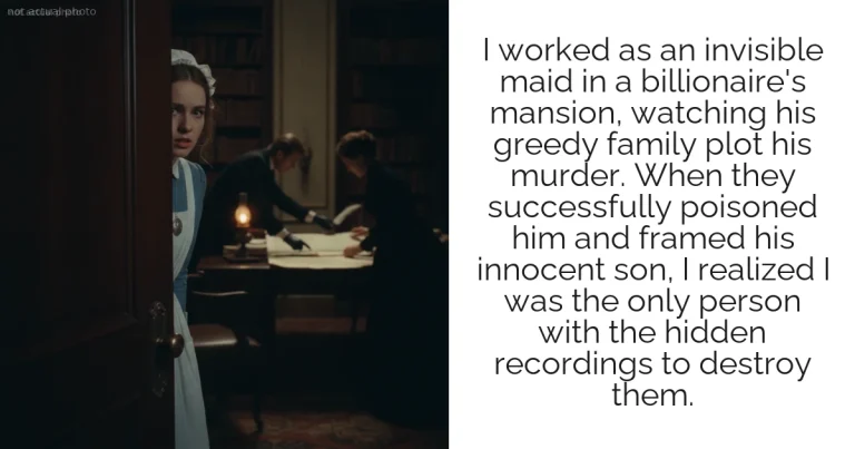 I worked as an invisible maid in a billionaire's mansion, watching his greedy family plot his murder. When they successfully poisoned him and framed his innocent son, I realized I was the only person with the hidden recordings to destroy them.