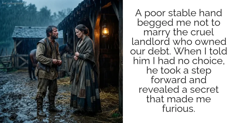 A poor stable hand begged me not to marry the cruel landlord who owned our debt. When I told him I had no choice, he took a step forward and revealed a secret that made me furious.