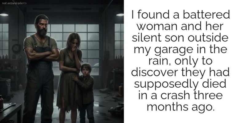 I found a battered woman and her silent son outside my garage in the rain, only to discover they had supposedly died in a crash three months ago.