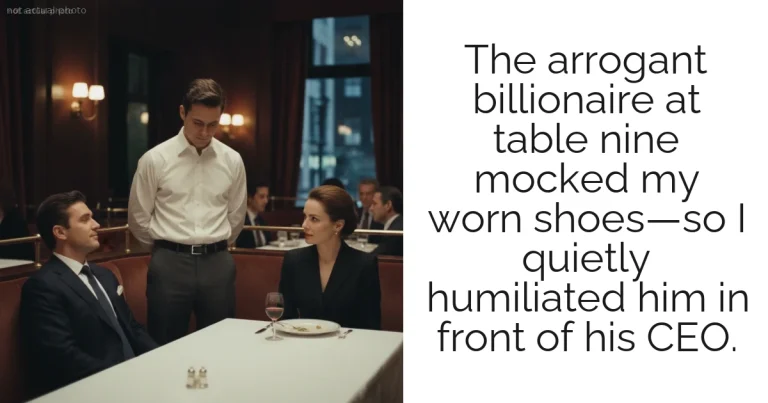 The arrogant billionaire at table nine mocked my worn shoes—so I quietly humiliated him in front of his CEO.