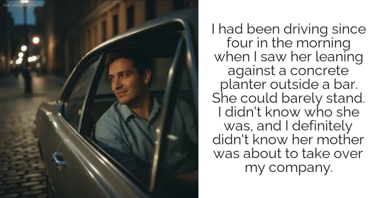 I had been driving since four in the morning when I saw her leaning against a concrete planter outside a bar. She could barely stand. I didn't know who she was, and I definitely didn't know her mother was about to take over my company.