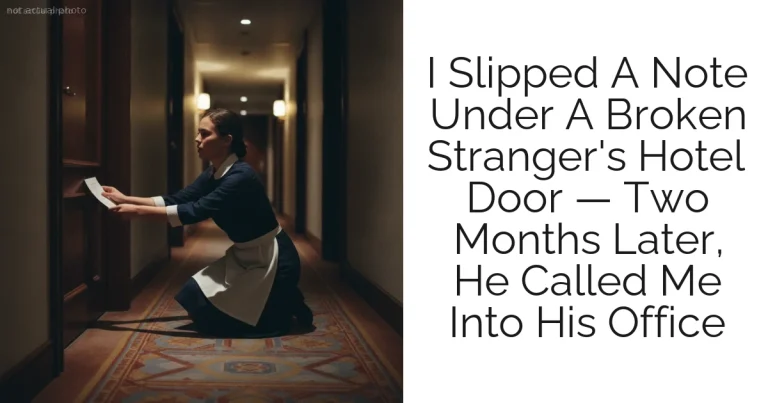 I Slipped A Note Under A Broken Stranger's Hotel Door — Two Months Later, He Called Me Into His Office