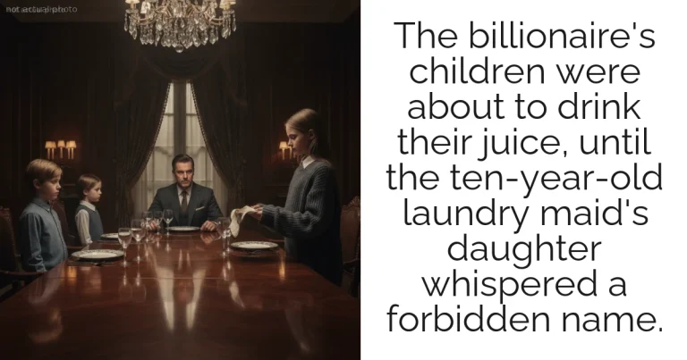 The billionaire's children were about to drink their juice, until the ten-year-old laundry maid's daughter whispered a forbidden name.