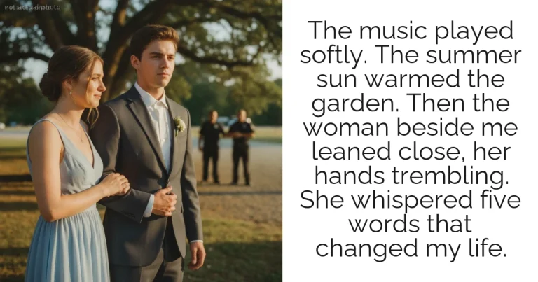 The music played softly. The summer sun warmed the garden. Then the woman beside me leaned close, her hands trembling. She whispered five words that changed my life.