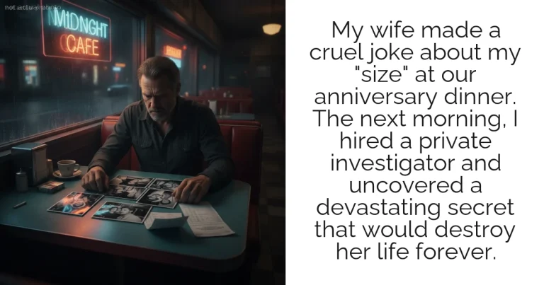 My wife made a cruel joke about my "size" at our anniversary dinner. The next morning, I hired a private investigator and uncovered a devastating secret that would destroy her life forever.