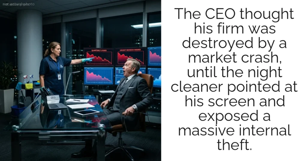 The CEO thought his firm was destroyed by a market crash, until the night cleaner pointed at his screen and exposed a massive internal theft.