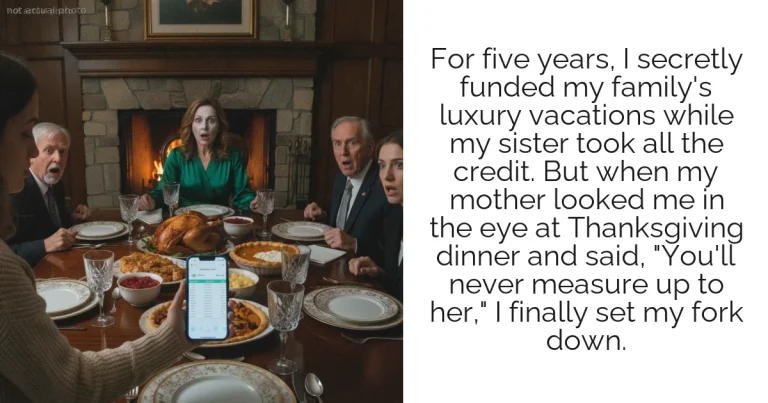 For five years, I secretly funded my family's luxury vacations while my sister took all the credit. But when my mother looked me in the eye at Thanksgiving dinner and said, "You'll never measure up to her," I finally set my fork down.