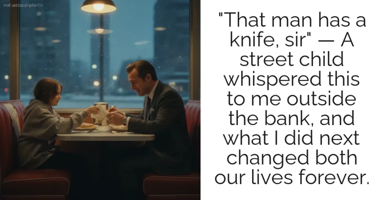 "That man has a knife, sir" — A street child whispered this to me outside the bank, and what I did next changed both our lives forever.