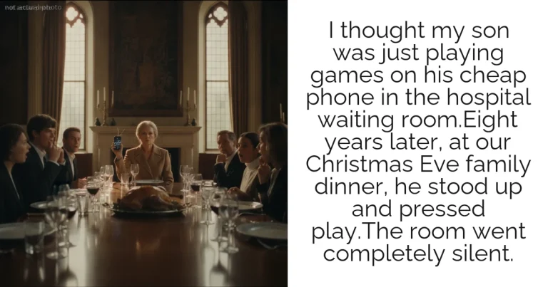 I thought my son was just playing games on his cheap phone in the hospital waiting room.Eight years later, at our Christmas Eve family dinner, he stood up and pressed play.The room went completely silent.