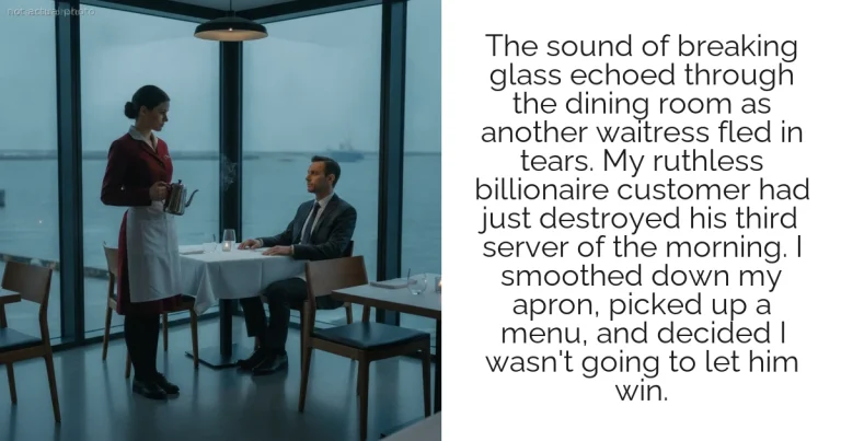 The sound of breaking glass echoed through the dining room as another waitress fled in tears. My ruthless billionaire customer had just destroyed his third server of the morning. I smoothed down my apron, picked up a menu, and decided I wasn't going to let him win.