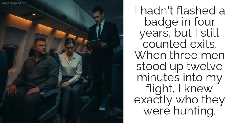 I hadn't flashed a badge in four years, but I still counted exits. When three men stood up twelve minutes into my flight, I knew exactly who they were hunting.