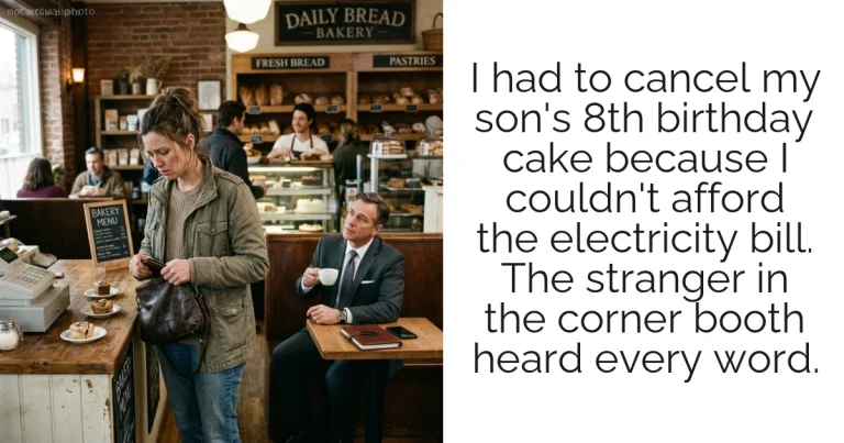 I had to cancel my son's 8th birthday cake because I couldn't afford the electricity bill. The stranger in the corner booth heard every word.