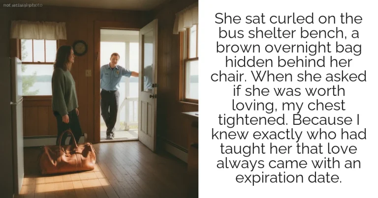 She sat curled on the bus shelter bench, a brown overnight bag hidden behind her chair. When she asked if she was worth loving, my chest tightened. Because I knew exactly who had taught her that love always came with an expiration date.