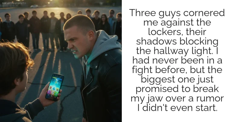 Three guys cornered me against the lockers, their shadows blocking the hallway light. I had never been in a fight before, but the biggest one just promised to break my jaw over a rumor I didn't even start.