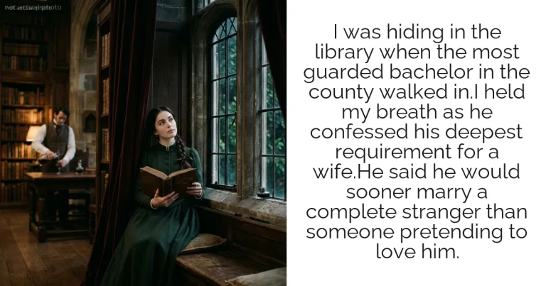 I was hiding in the library when the most guarded bachelor in the county walked in.I held my breath as he confessed his deepest requirement for a wife.He said he would sooner marry a complete stranger than someone pretending to love him.