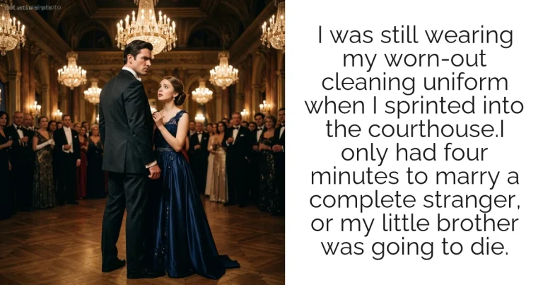 I was still wearing my worn-out cleaning uniform when I sprinted into the courthouse.I only had four minutes to marry a complete stranger, or my little brother was going to die.