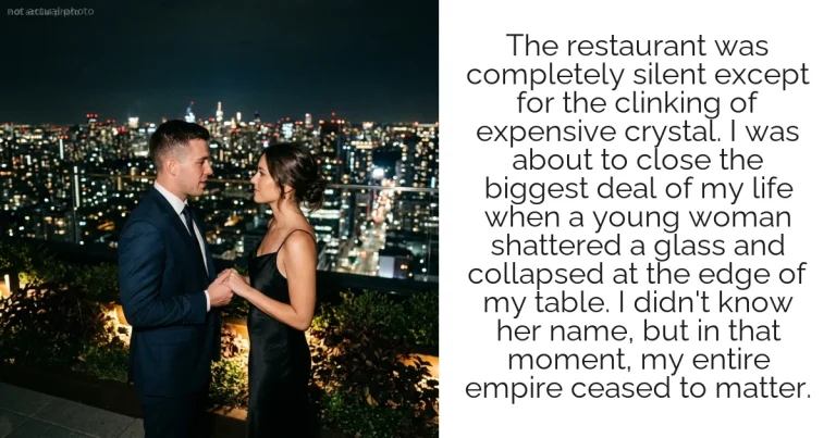 The restaurant was completely silent except for the clinking of expensive crystal. I was about to close the biggest deal of my life when a young woman shattered a glass and collapsed at the edge of my table. I didn't know her name, but in that moment, my entire empire ceased to matter.